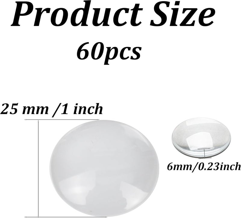 PT'SON 60PCS 1 Inch Glass Cabochons, Clear Round Dome Tiles, Crystal Transparent Cabochon Non-calibrated Round for Photo, Jewelry, Pendant Making, Craft Projects, DIY, Necklaces - Image 3